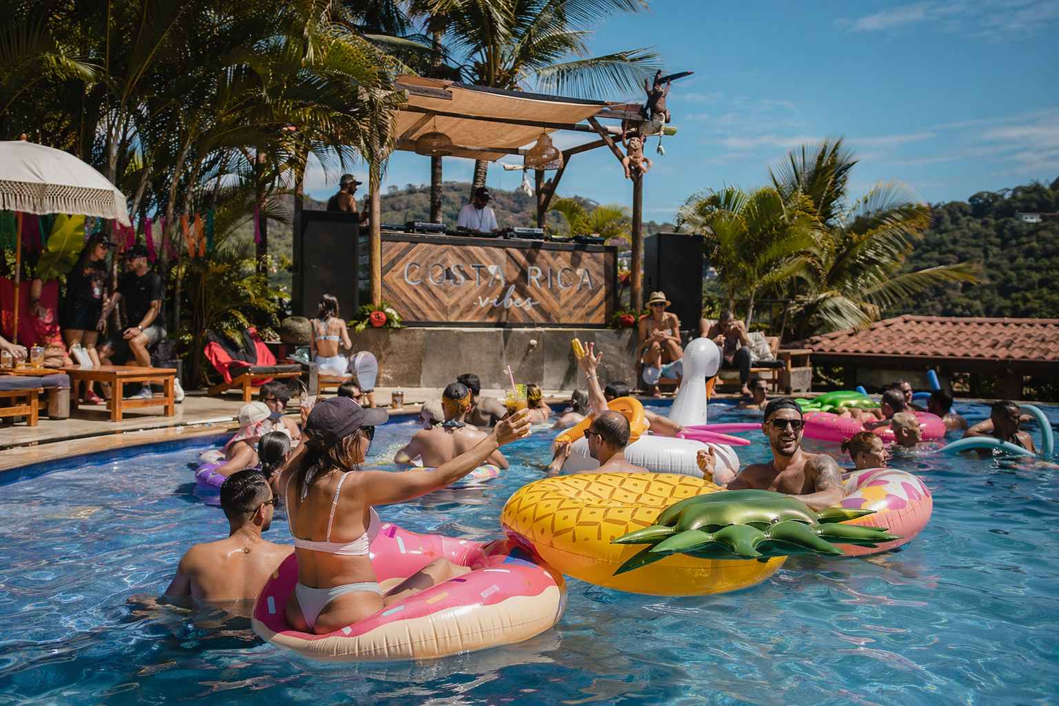Vibrant pool party scene in Jaco