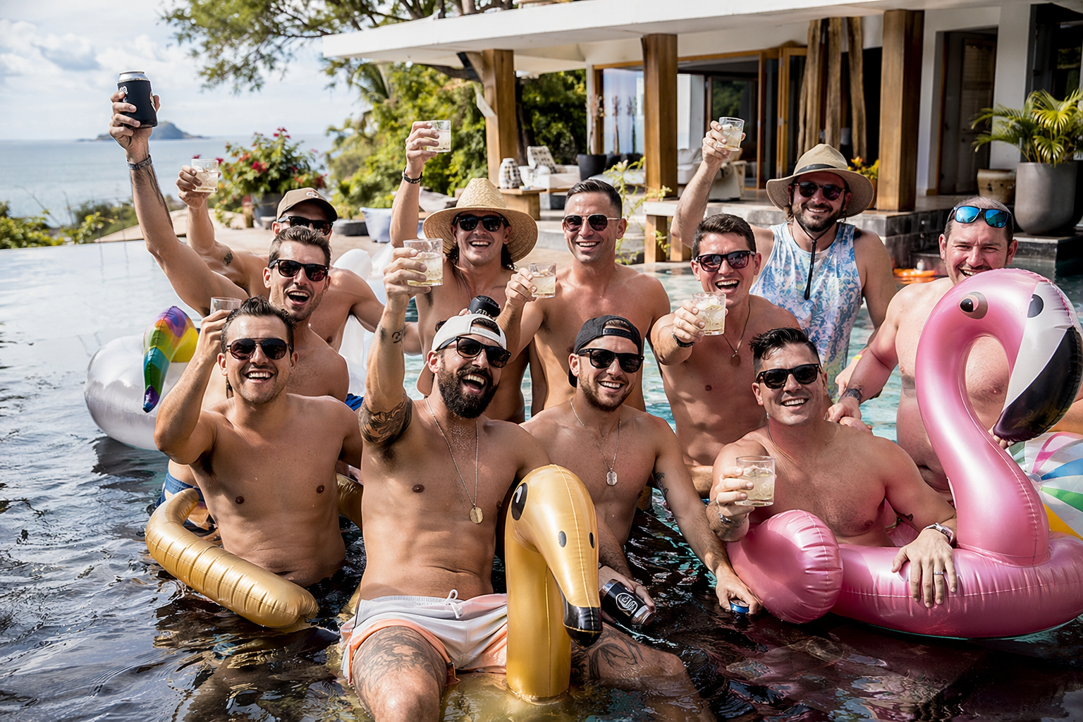 Bachelor party group at luxury villa