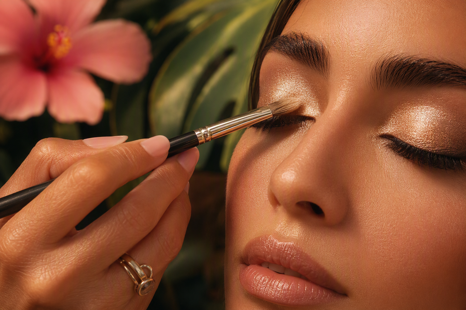Professional makeup artist in Jaco, Costa Rica applying luxury makeup