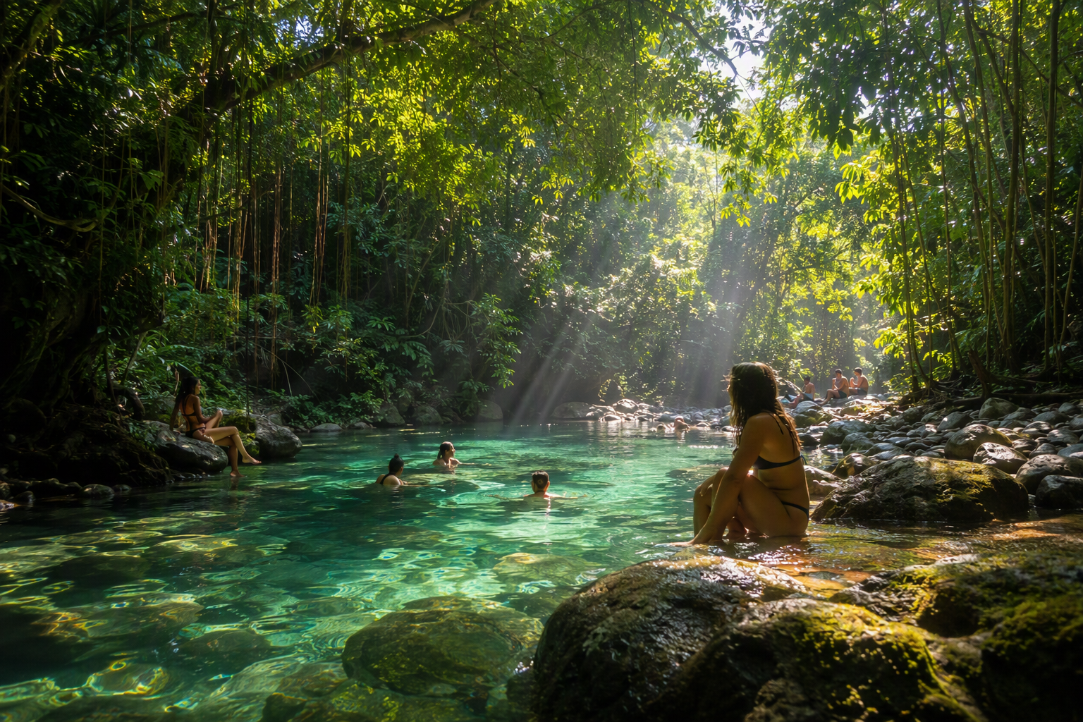 River swimming after Jaco horseback riding at Finca Tulin