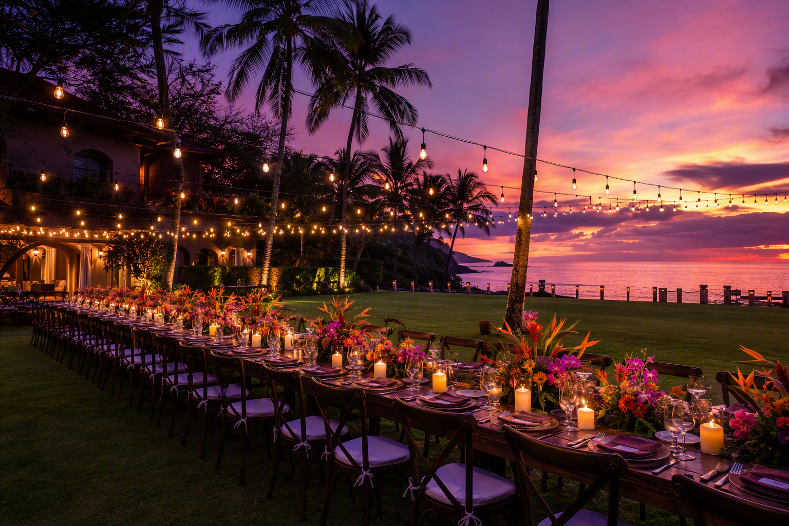 Large group catering setup at a villa in Jaco Costa Rica
