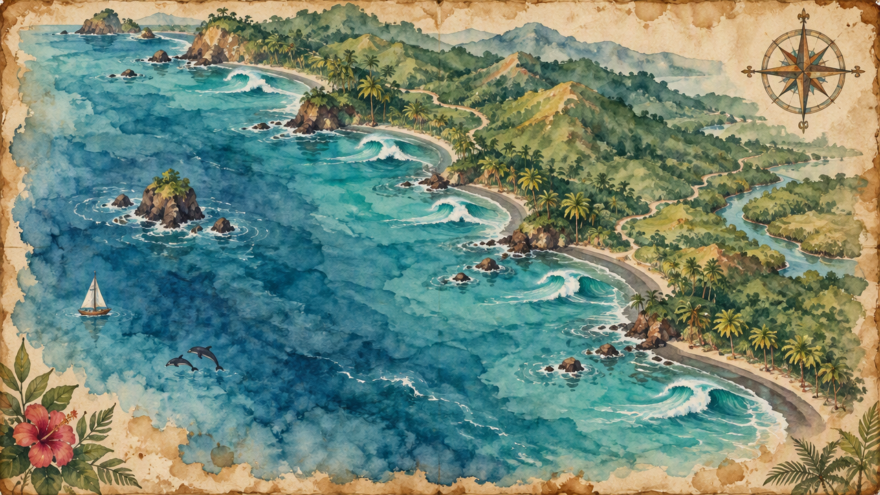 Illustrated surf map of the Central Pacific coast