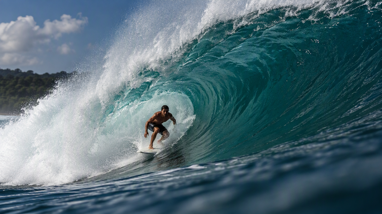 Experienced surfer on a powerful wave at Playa Hermosa
