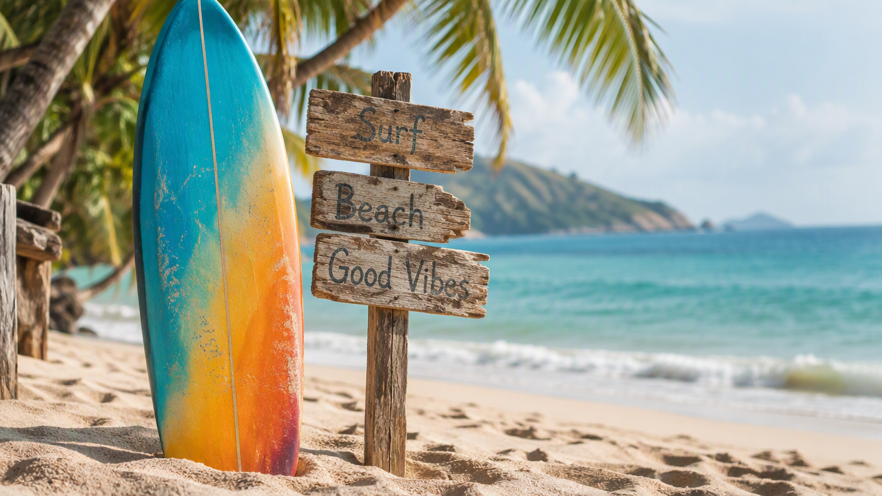 Surf instructor answering a student's question on the beach