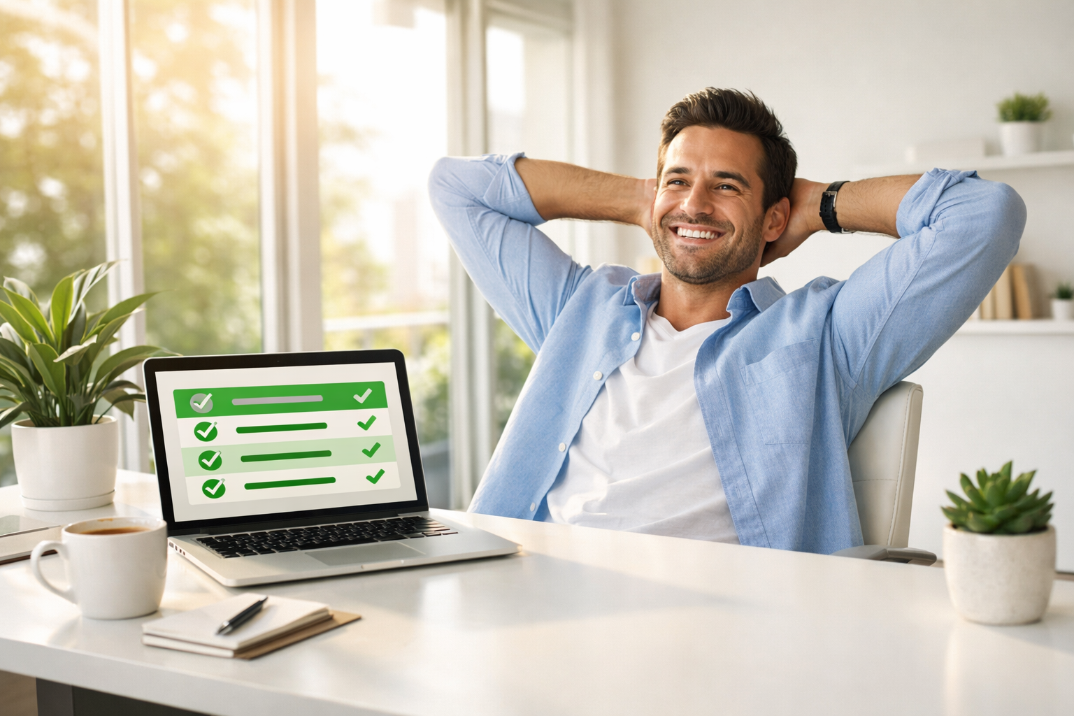 Confident entrepreneur with organized dashboard