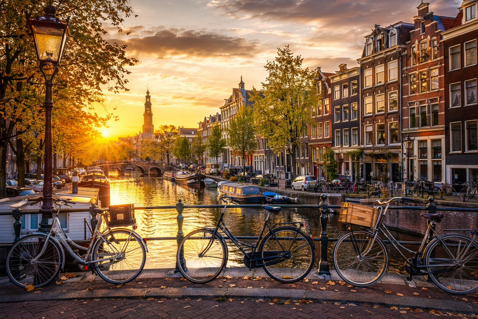 Amsterdam canals at golden hour