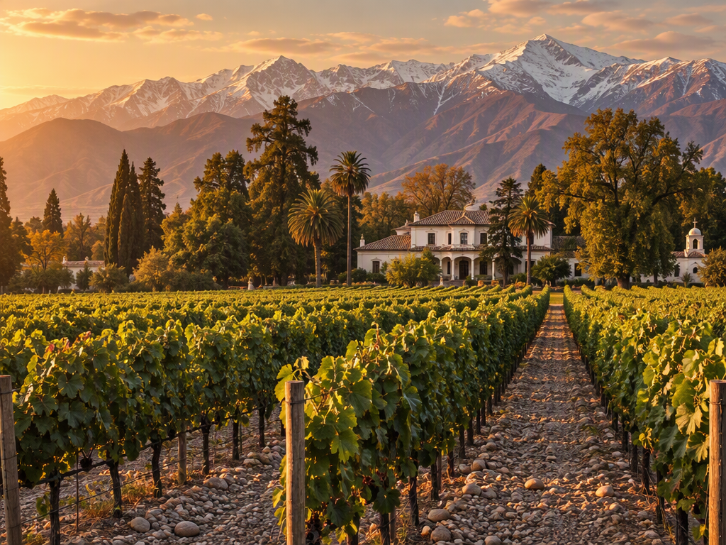 Illustrative vineyard landscape in the Maipo Valley, Chile