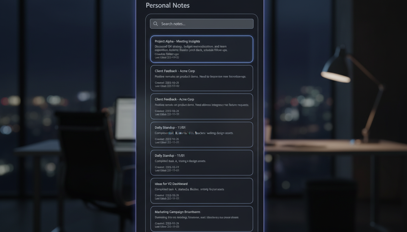 Рабочее пространство заметок
