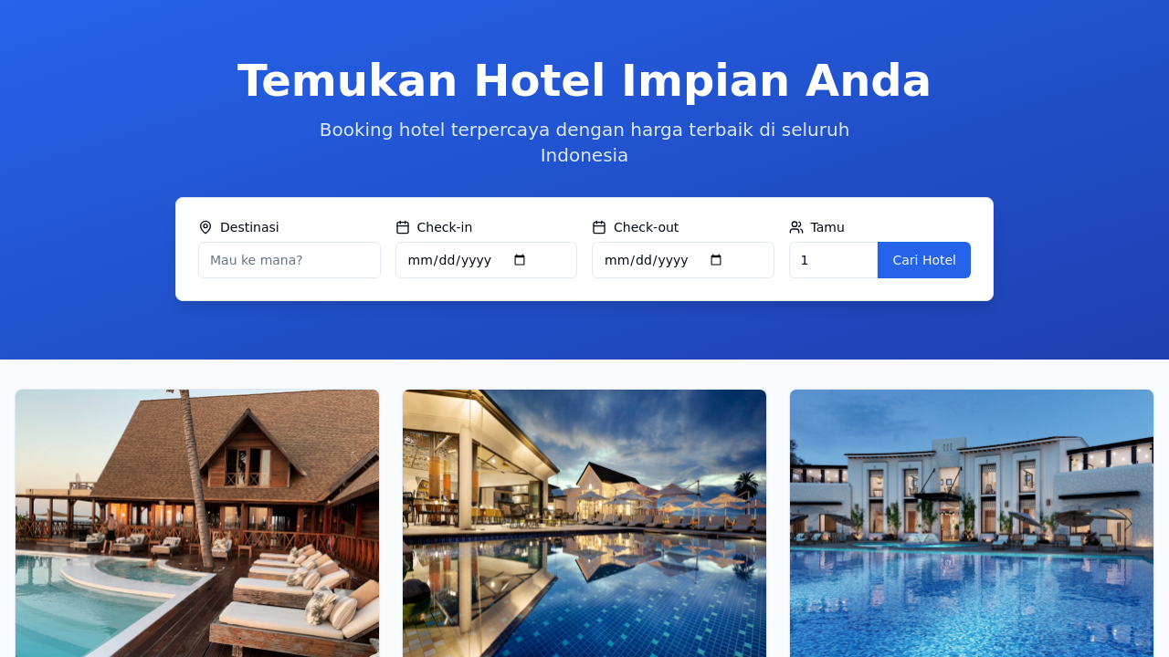 buatkan aplikasi booking hotel template preview